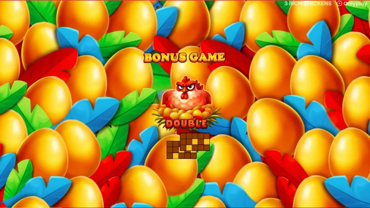 Interface colorida e animada do slot 3 Rich Chickens com tema de fazenda
