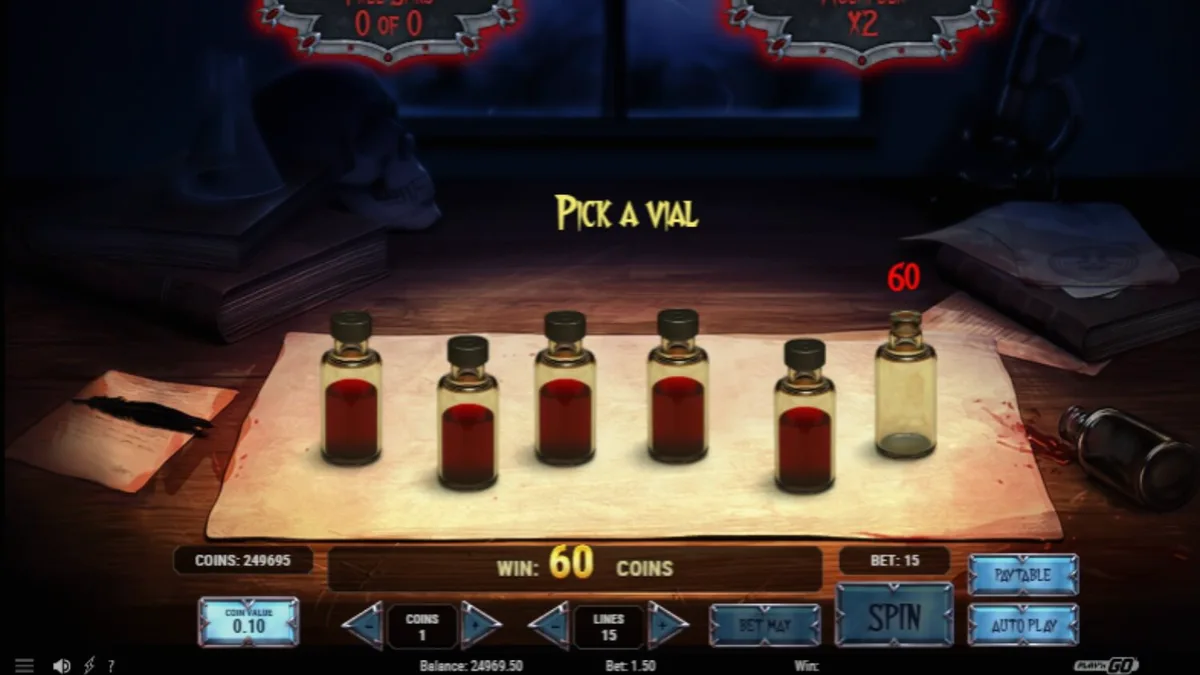 Interface do jogo de slot Wild Blood com tema gótico